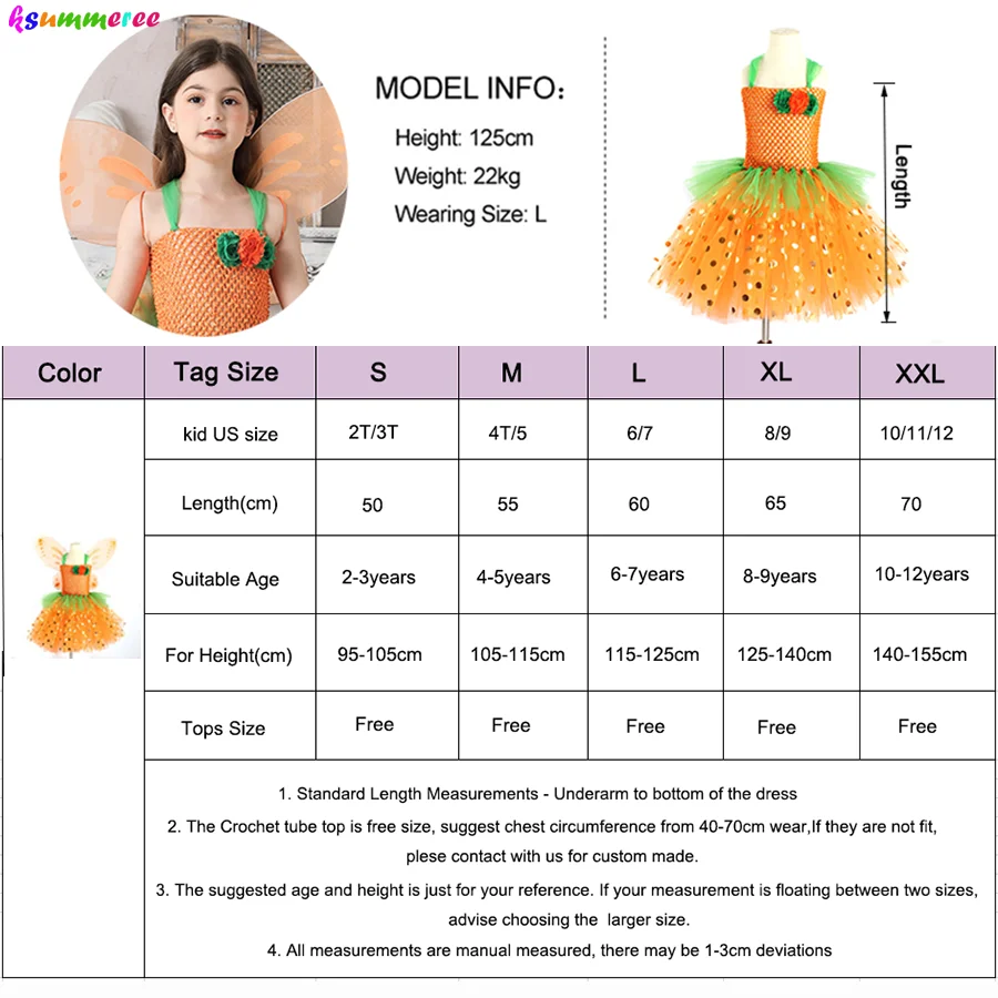 

Pumpkin Fairy Halloween Fancy Dress Costume Handmade Glimmer Tulle Girls Tutu Dress with Wing for Carnival Cosplay Party Outfit