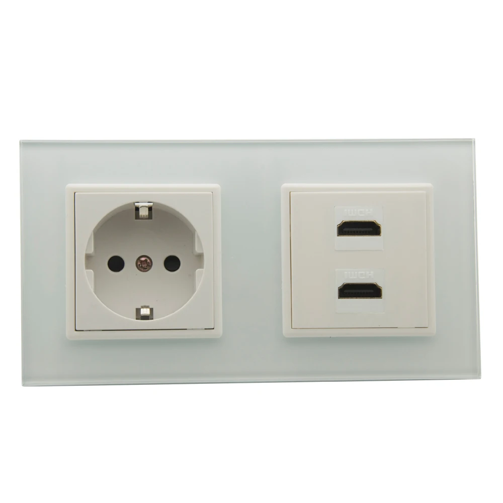 

Европейская стандартная настенная розетка 2 Gang 80 Style 2 Port s HDMI V2.0 1 Port с закаленной кристальной стеклянной панелью