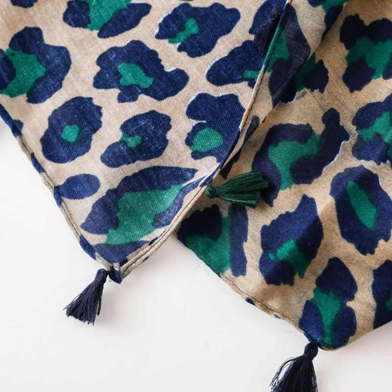 

180x90cm Women Vintage Leopard Print Cotton Scarf Contrast Color Tassels Lightweight Autumn Oversized Large Shawl Wrap