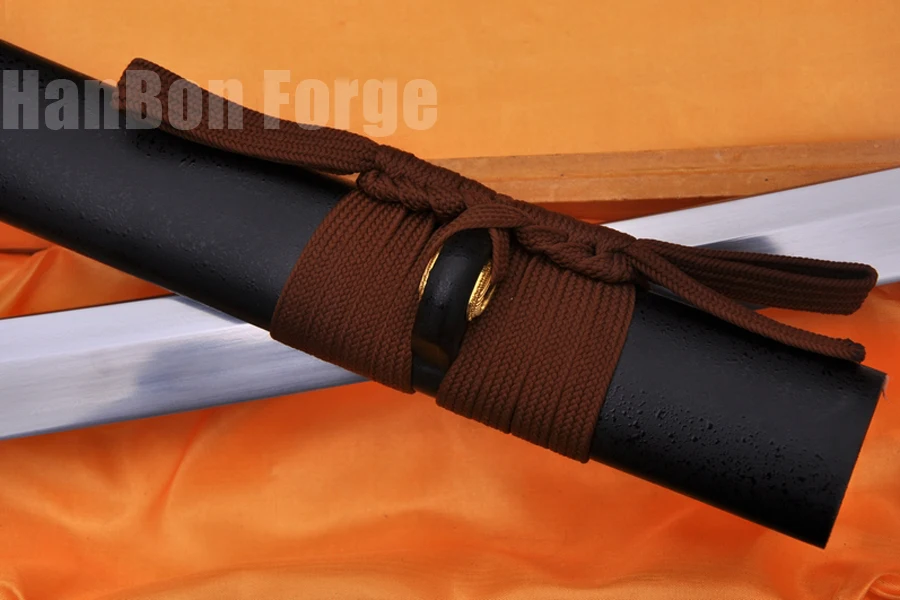 

Japanese Katana Handmade Samurai Sword Folded Pattern Steel Blade With Copper Tsuba