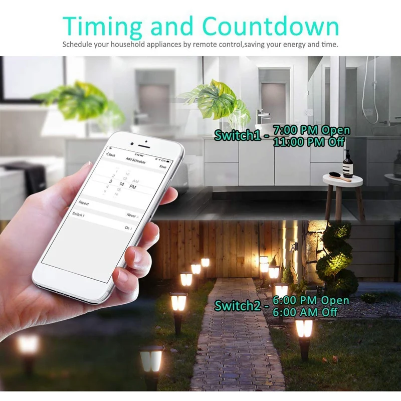 Водонепроницаемая уличная смарт-розетка с Wi-Fi 2 розетки беспроводной пульт