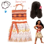 Одежда для маленьких девочек, костюм Моаны для косплея, детское платье принцессы для девочек, детская одежда ваяна для вечерние с ожерельем и париком, костюмы