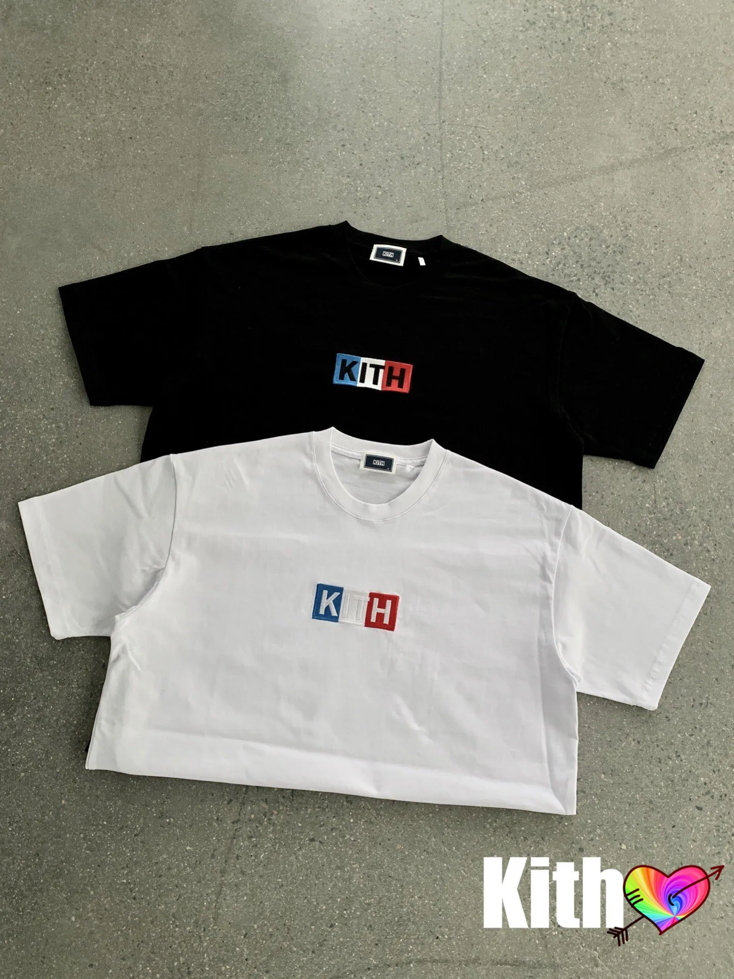 

2021 Kith T-shirt Men Women 1:1 High Quality Embroidered French Flag KITH Tee Classic Box Logo Short Sleeve Limited Edition
