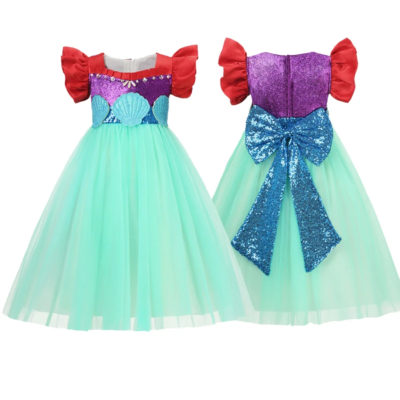 

Girl Litter Mermaid Mesh Dress Baby Girl Wedding Party Princess Dresses Big Bow Sequin Cosplay Costumes