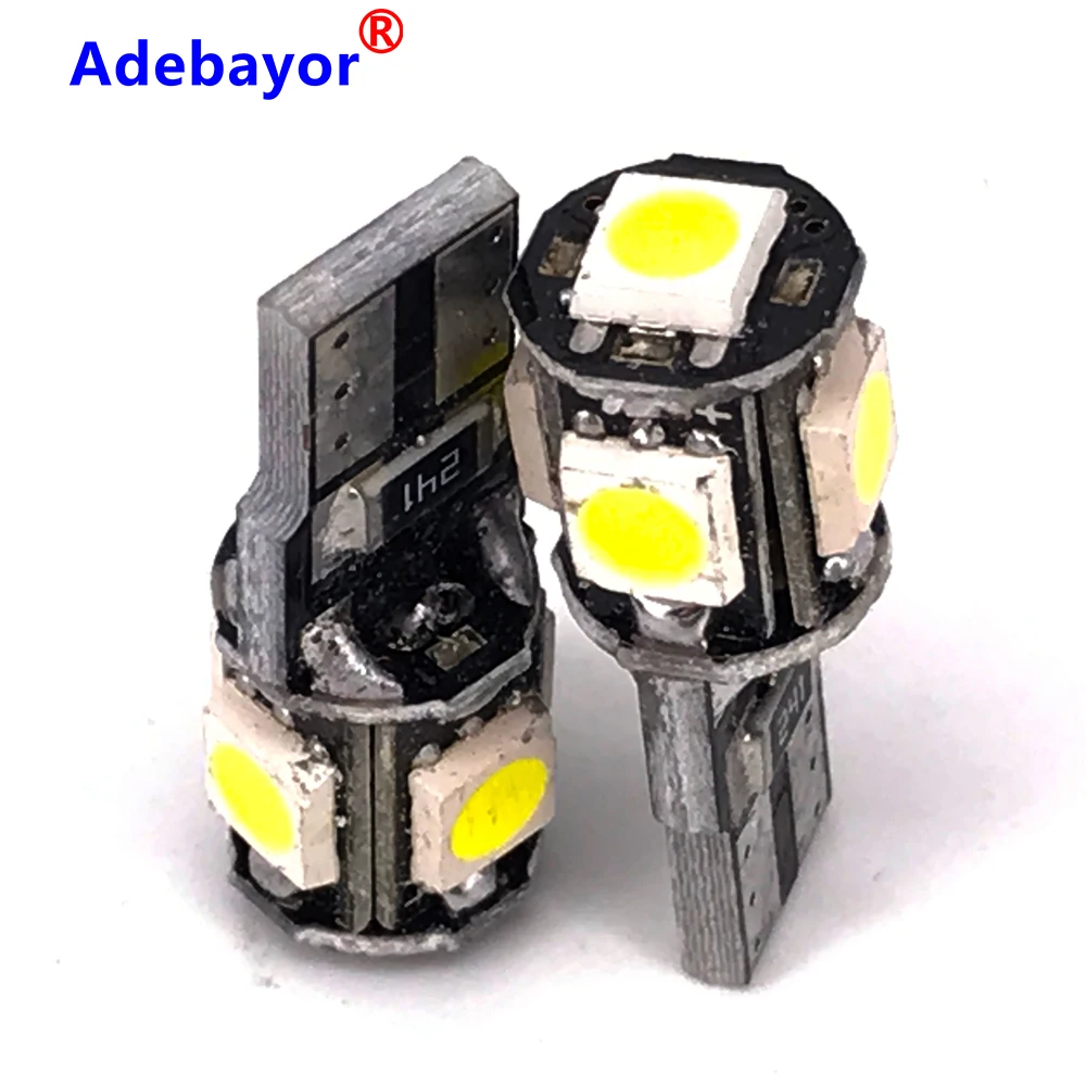 Автомобильная светодиодная лампа t10 canbus 5smd 5050 led 5 smd 3 чипа w5w с клиновидным цоколем