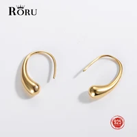 real 925 sterling silver earrings water drop shape glossy ear hook simple generous fashion gift hoop earrings for women