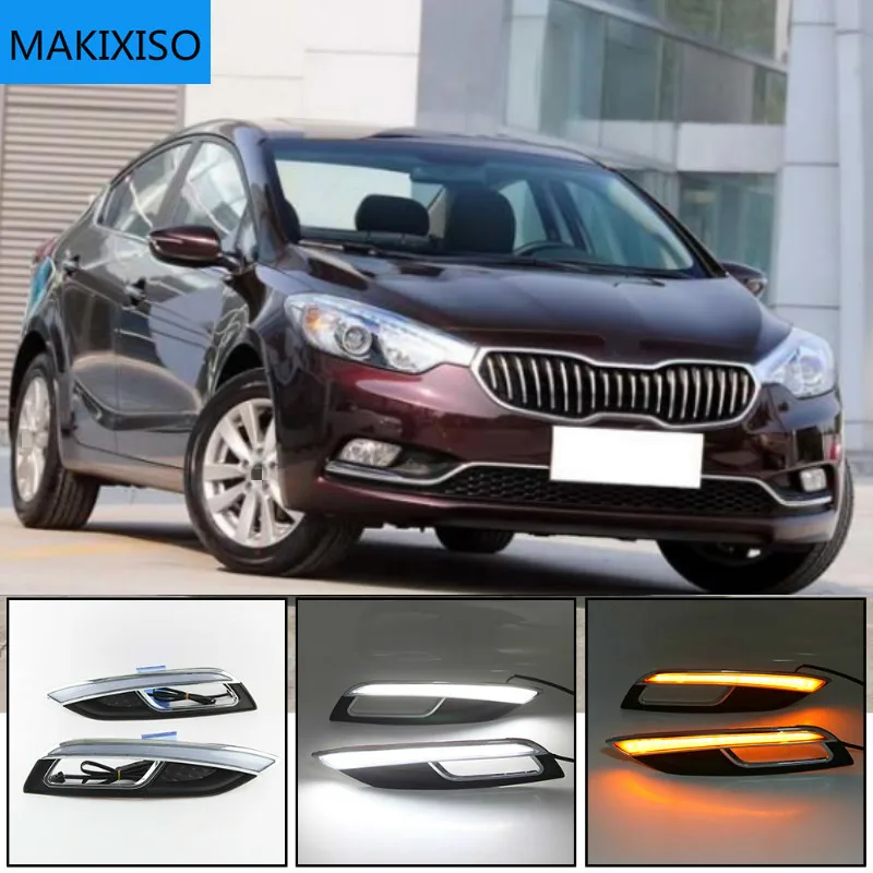 For Kia K3 Cerato 2013 2014 2015 2016 Led Daytime Running Lights DRL fog lamp cover with Yellow Turning Signal Lamp