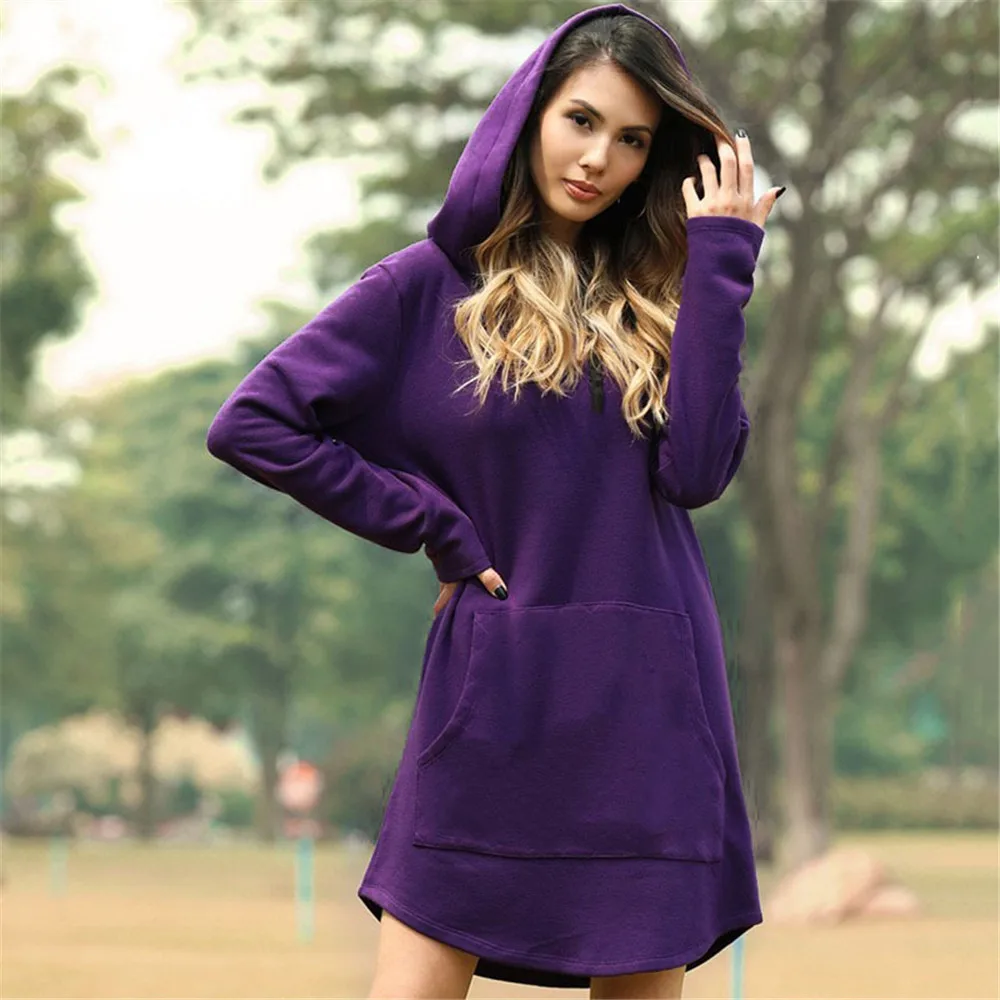 

Oversized Hoodies Casual Loose Hooded Long Sleeve A Line Hoodies Dress Solid Color Streetwear Sweatshirts