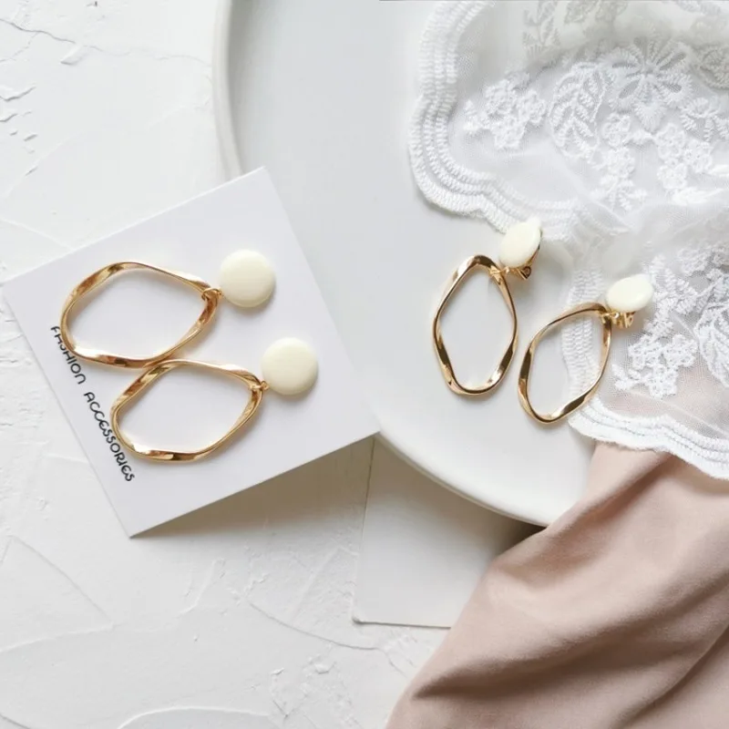 Необычные геометрические металлические серьги клипсы в японском Корейском