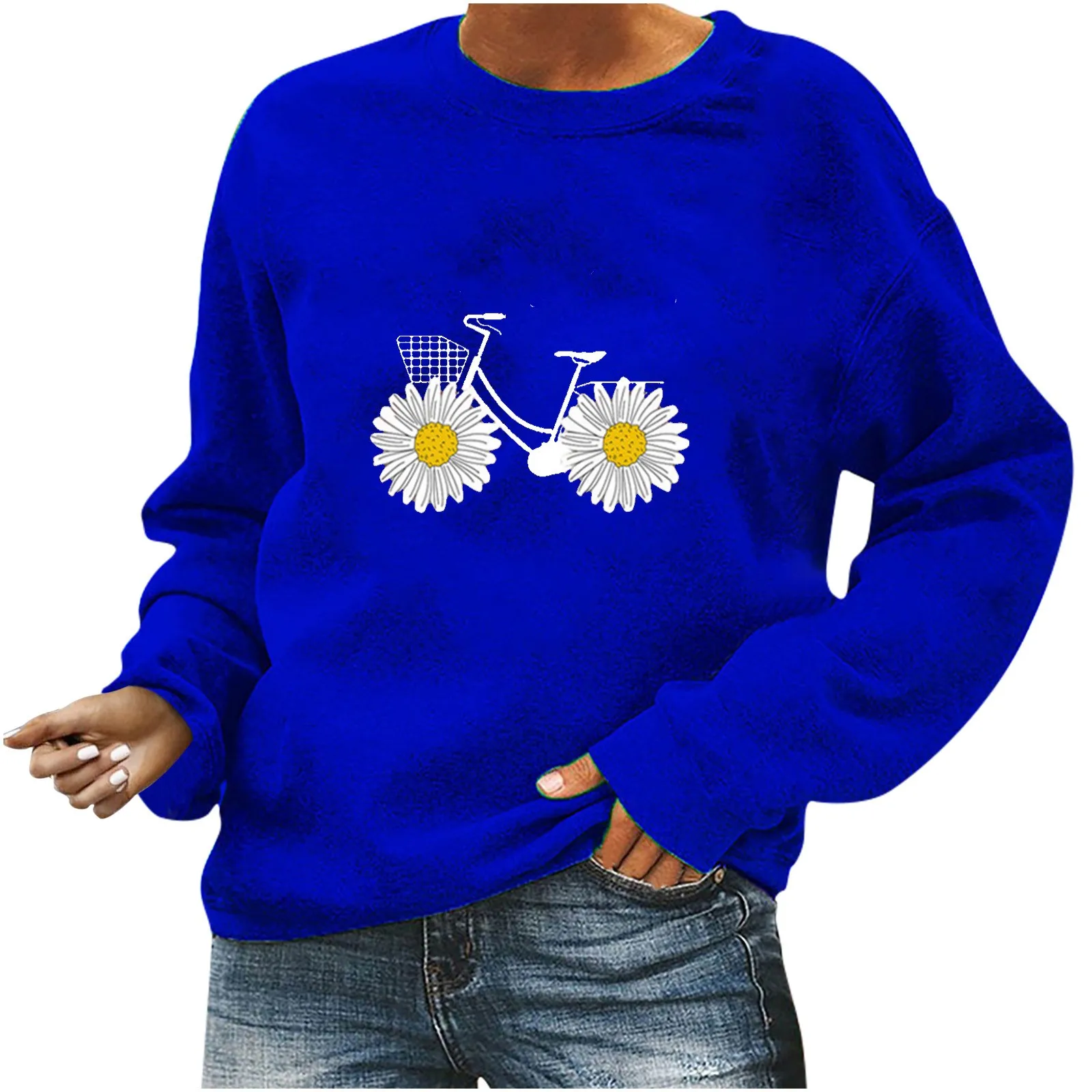 

2021 Fall Daisy Print Pullover Sweatshirt Women O-neck Long Sleeve Streetwear Loose Oversized Sweatshirt Sweatshirt Women