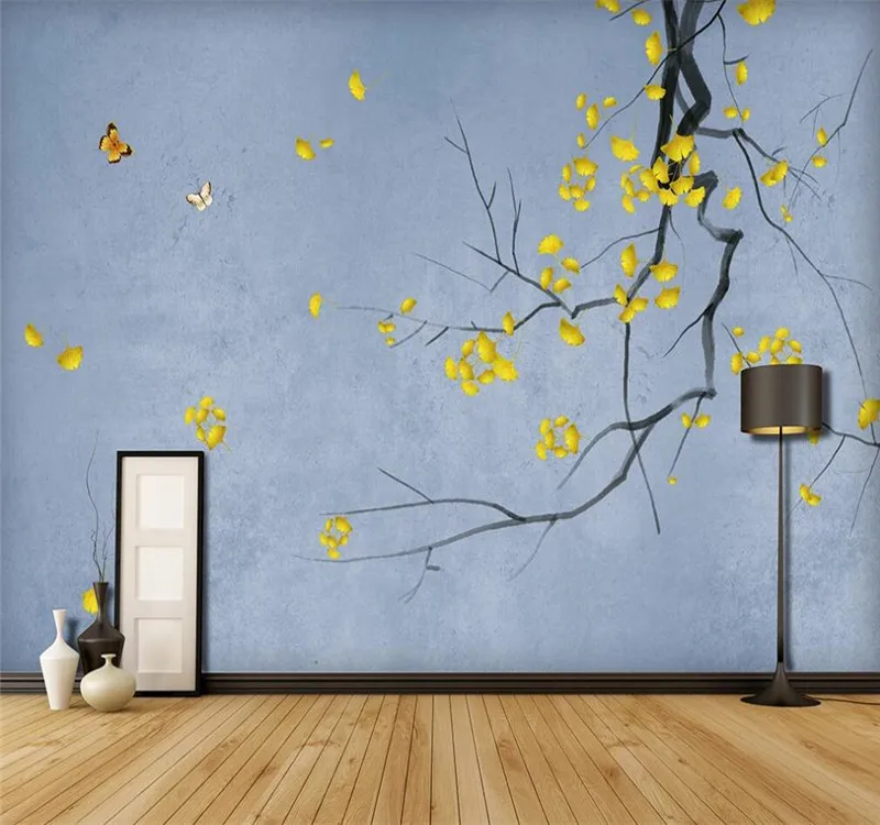 

Крупномасштабные Настенные обои на заказ XUE SU, ручная роспись, новинка, кисть в китайском стиле, фон для стен гинкго