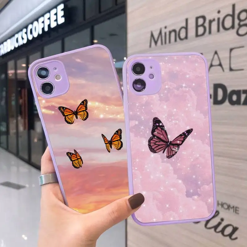 

BUTTERFLI shine bling fashion color Phone Case Matte Transparent for iPhone 7 8 11 12 s mini pro X XS XR MAX Plus cover funda