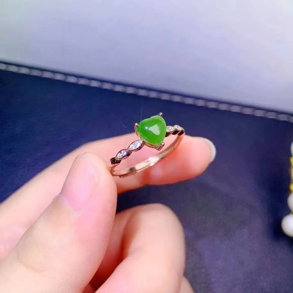 

6mm 100% Natural Green Jade Ring for Woman Heart Gemstone Silver Ring 925 Silver Jade Jewelry Gift for Woman