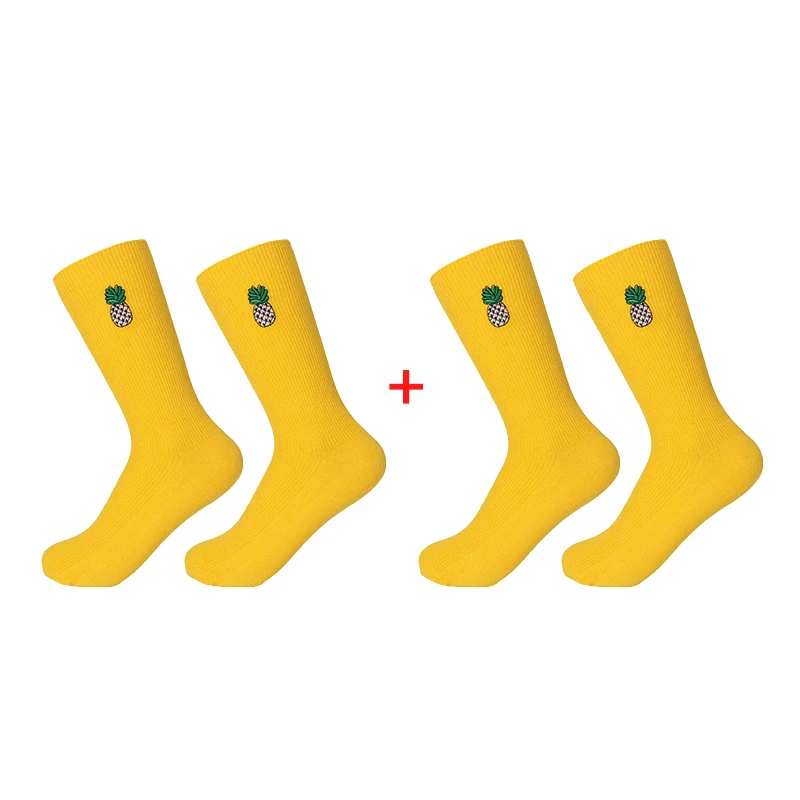 pineapple 2 pairs 1/2 пар, Милые кавайные носки для девочек с мультипликационным принтом фруктов, авокадо, банан, вишня, персик, meias, корейские забавные носки с вышивкой в стиле Харадзюку - Цвет: pineapple 2 pairs