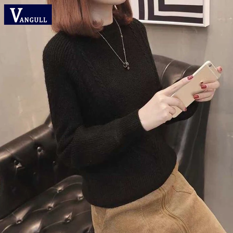 Свитер женский трикотажный с длинным рукавом и круглым вырезом | Женская одежда