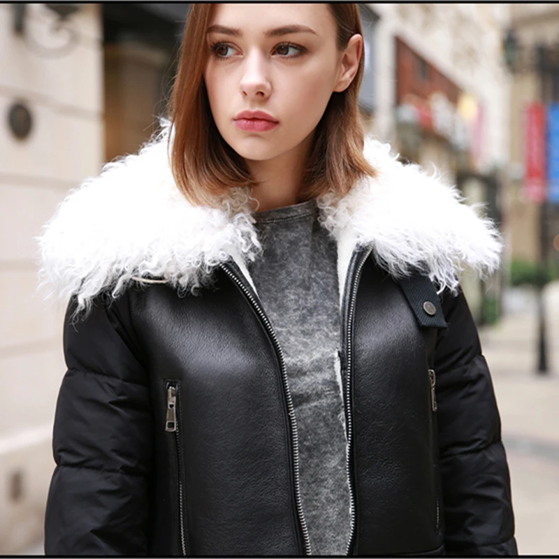

Merino quality Superior Sheep Fur Shearling Jacket Women with Eiderdown Sleeve Natural Sheep Fur Coat 2020 Winter Super Warm