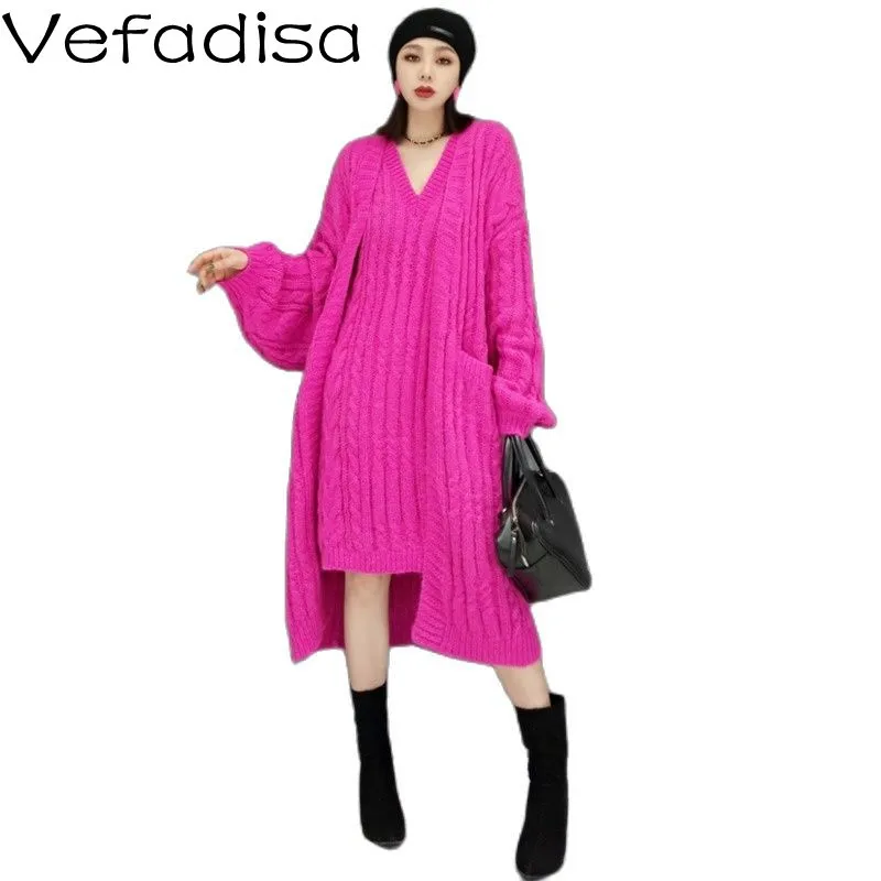

Vefadisa 2021 Winter New Fashion Suit Casual Sweater Vest Knitted Cardigan Two-piece Suit TT700