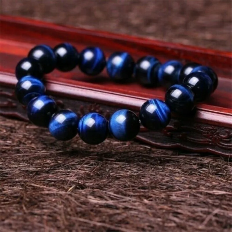 Синие браслеты с тигровым глазом для мужчин амулет бусами из натурального камня