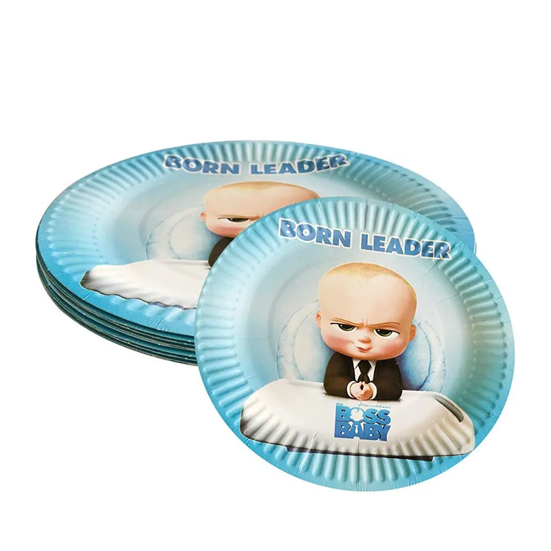 7 inch Plate 10pcs Набор одноразовой посуды Baby Boss для маленьких мальчиков, 1 день рождения, Декор, принадлежности для салфеток, тарелка, чашка, попкорн, коробка, скатерть, сувениры - Цвет: 7 inch Plate 10pcs
