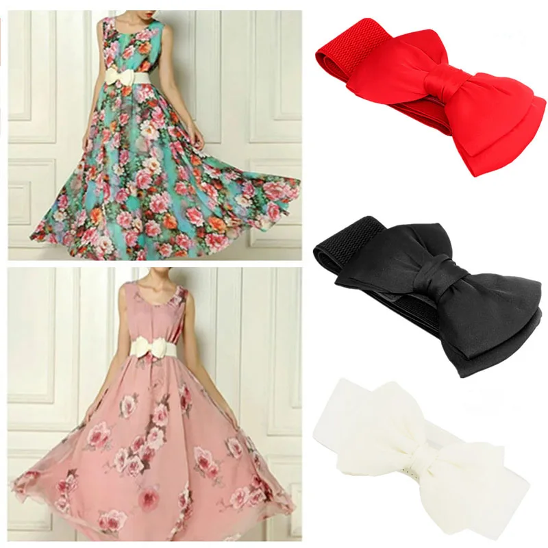 Модный женский белый эластичный пояс с бантом широкий кожаный ремень harajuku