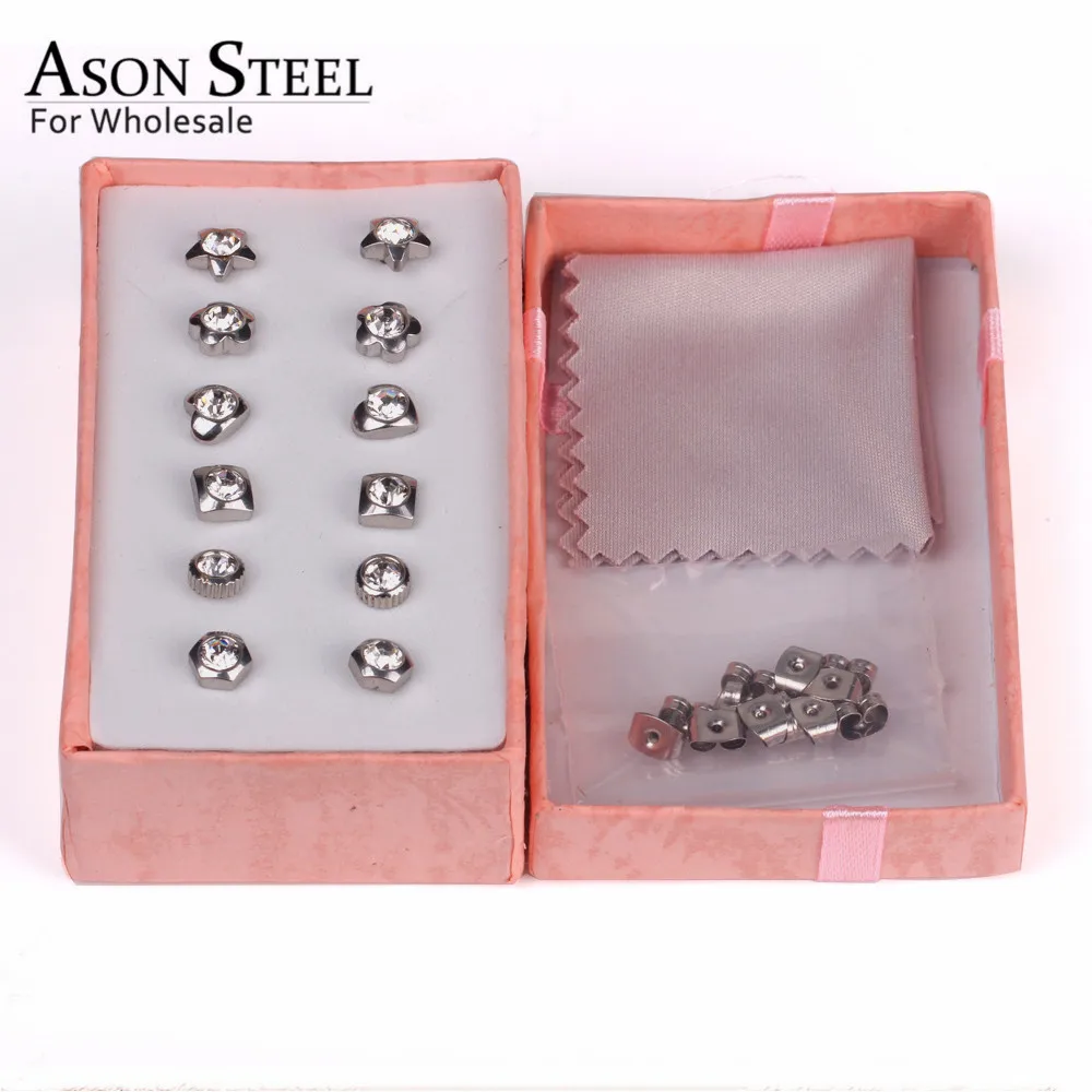 ASONSTEEL Minimalist Earrings Round Cubic Zirconia with Gold Anti-allergy 6pairs/box Push Back Stud Office Ladies | Украшения и
