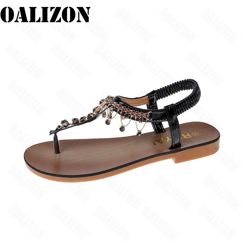

2021 Woman Sandals Fashion Shoes Slippers Rhinestones Chains Thong Gladiator Flat Sandals Crystal Summer Flip Flops Sandalias