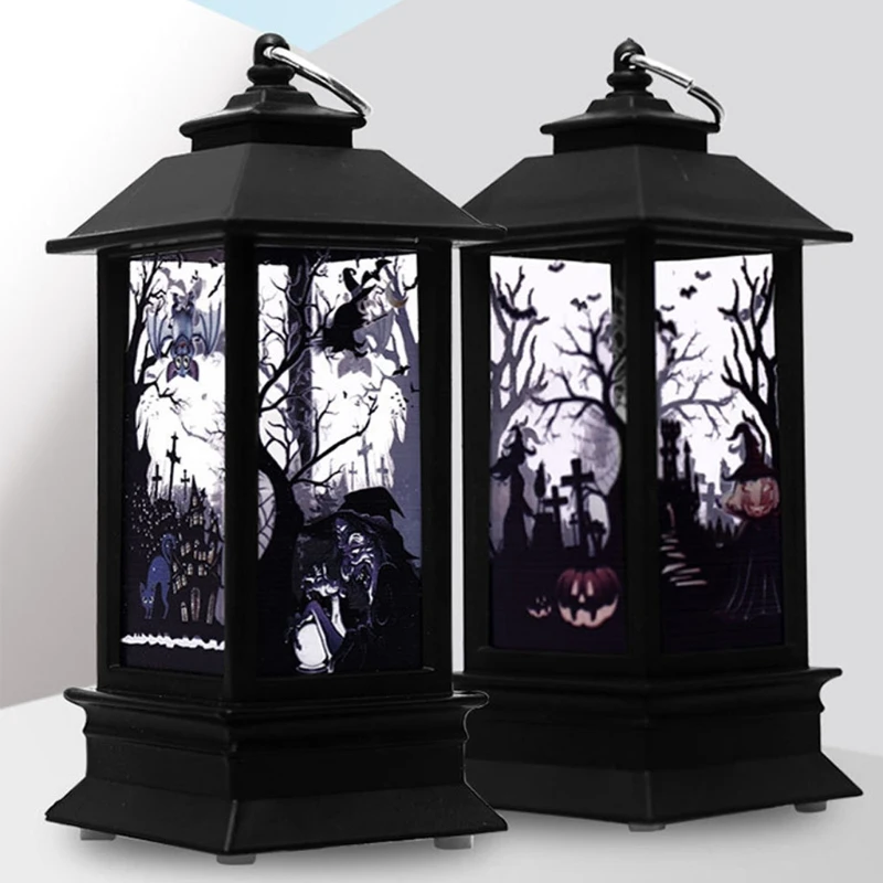 

Halloween Decoration Ornaments Scary Skeleton Pumpkin Witch Pattern Lantern LED Electronic Candle Light Bar Hanging Prop