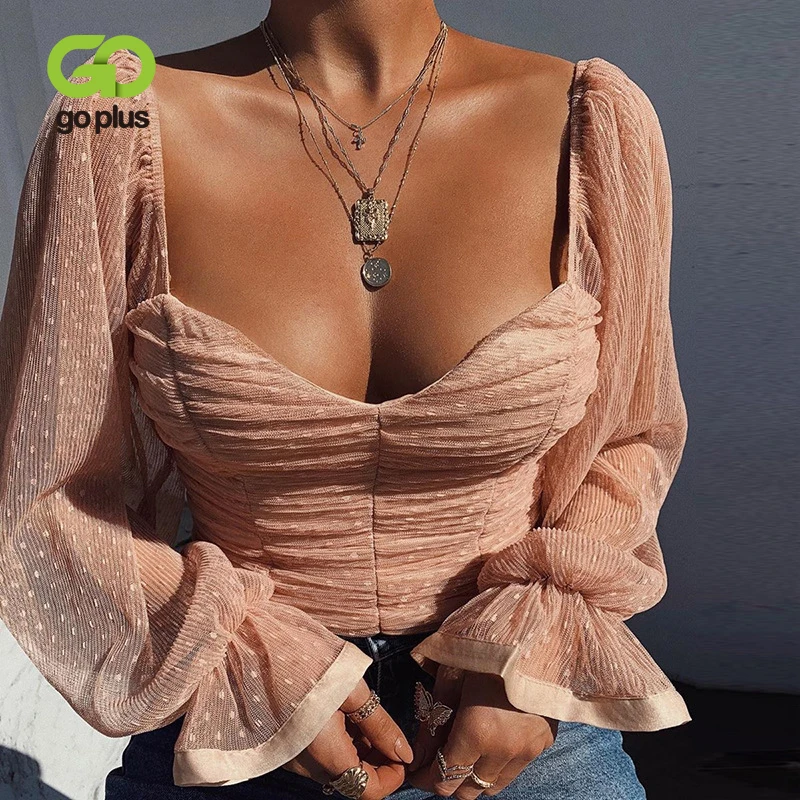 Женская блузка с квадратным вырезом и длинным рукавом 2020|Блузки| |