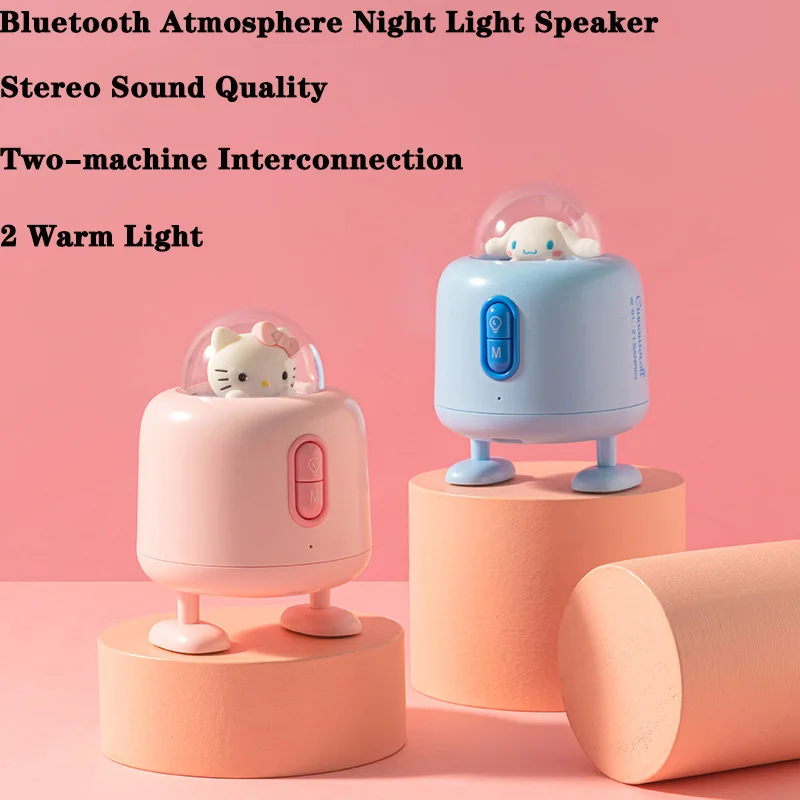 kawaii sanrio accessories kitty cinnamoroll portable wireless bluetooth atmosphere night light speaker for iphone huawei phone free global shipping