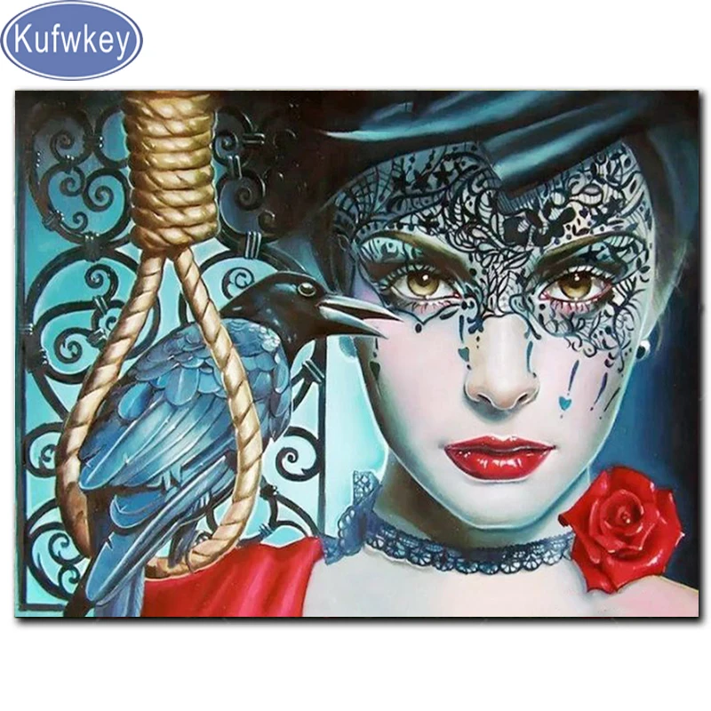 Маска-ворона из смолы квадратная круглая алмазная живопись 5d Вышивка крестиком