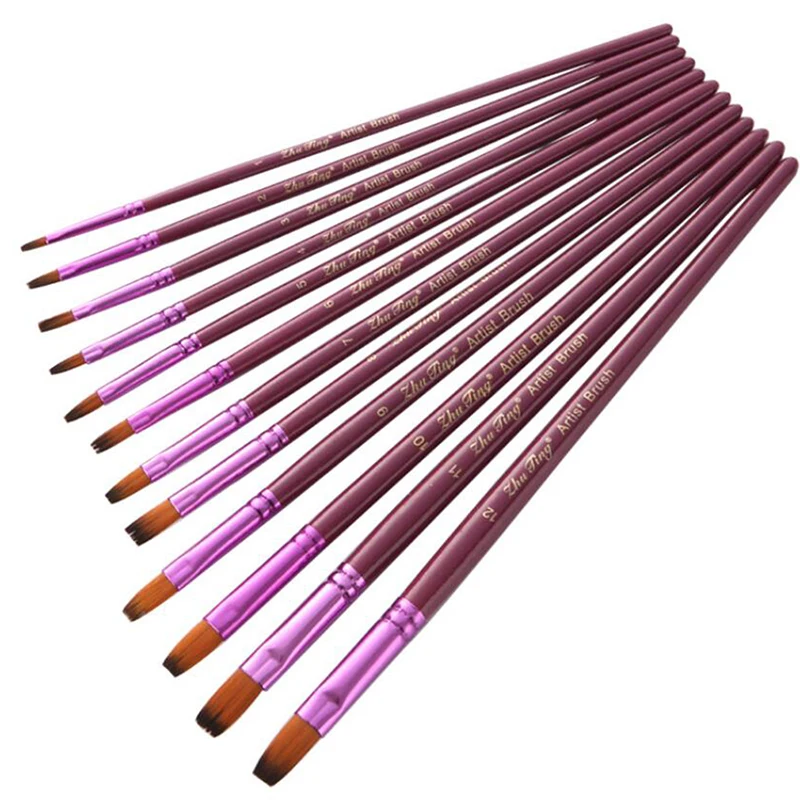 

Nylon Hair Flat Tip Artist Paint Brush Pen Set Oil Painting Drawing Painting Pen For Watercolor Wood 12pcs/lot