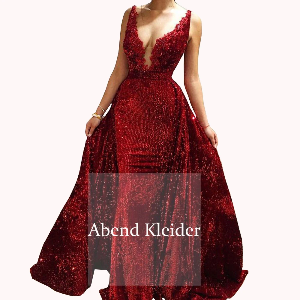 Длинная изящная Русалка с блестками Бургундия Дубай вечернее платье 2020 со