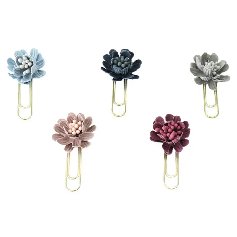 

1 Box of 5pcs Floral Design Paper Clip Creative Zinc Alloy Bookmark Clip