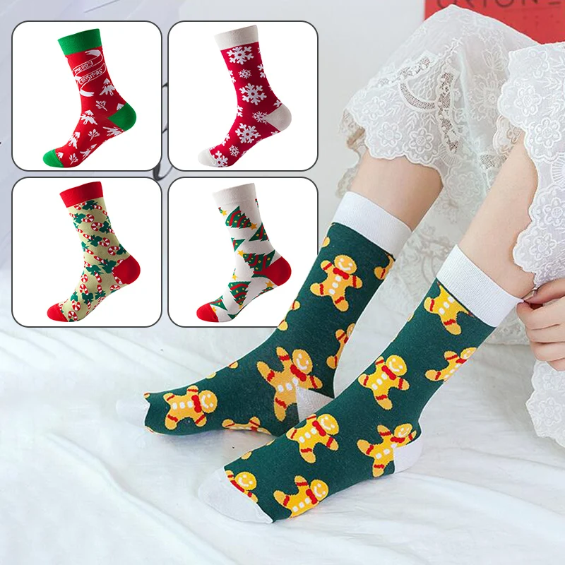 5 Pair Woman Christmas Socks Funny Xmas Santa Claus Tree Snowflake Elk Snow Cotton Tube Socks Happy Sock Men New Year