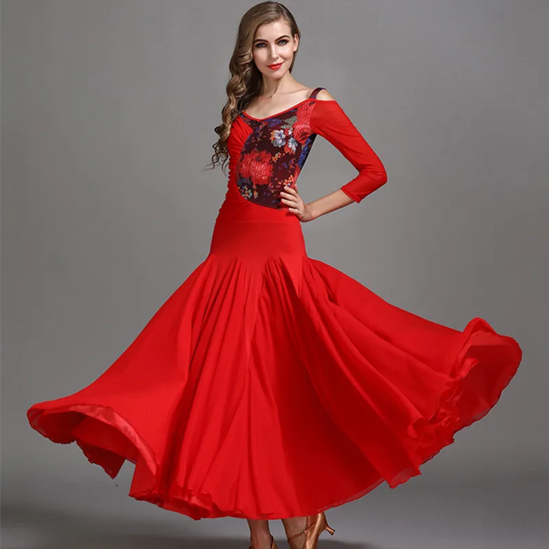 2020 Черный Принт бальных танцев Вальса Платье Румба Стандартный социальных