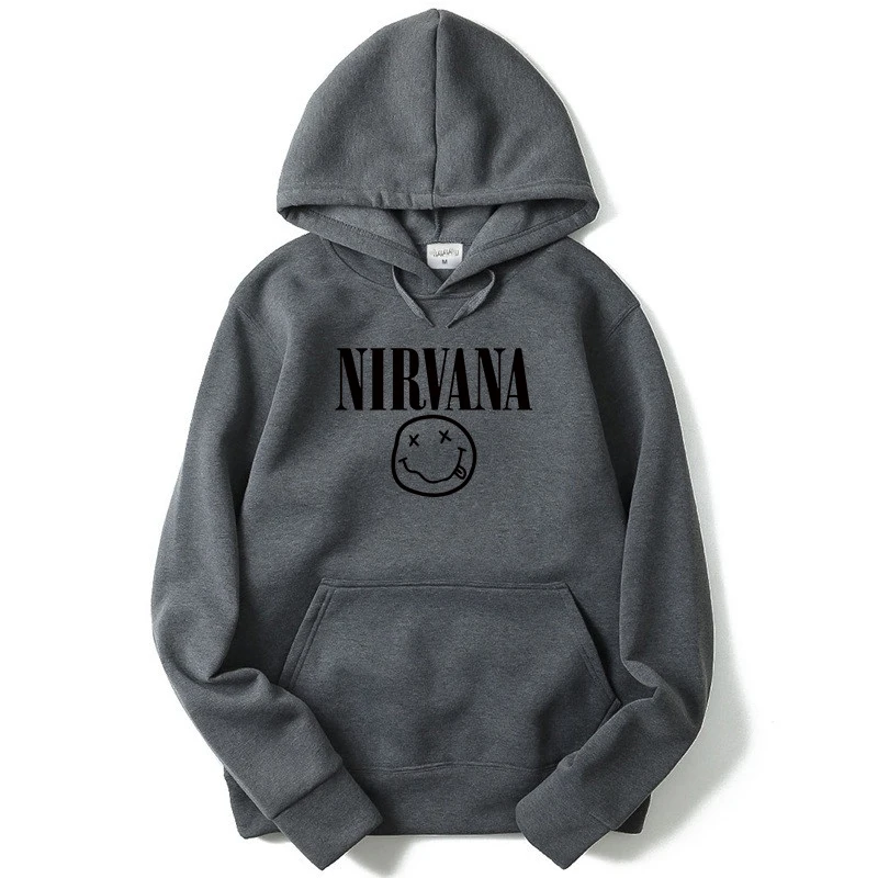 Gray-H Nirvana мужская толстовка с капюшоном в стиле хип-хоп толстовка с принтом Курта Кобейна уличная Толстовка Пуловер Harajuku свободная толстовка с капюшоном - Цвет: Gray-H