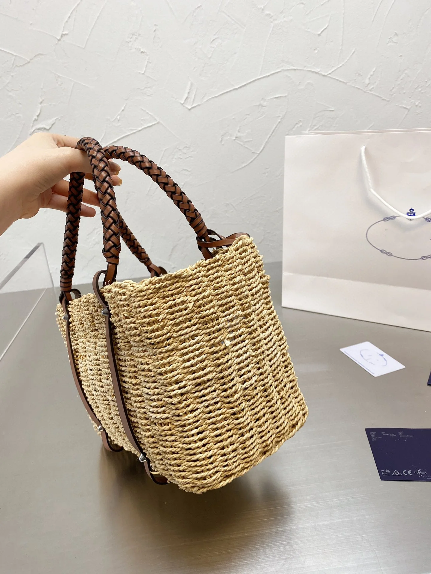 

Genuine Leather Portable Straw Bag Vacation Beach Bag Handmade Vegetable Basket Bag Large Capacity Shopping Bag 2021 New