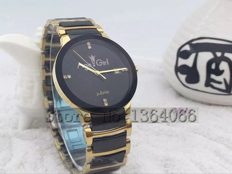 

NEW Black Ceramic Men's top Mens Women's fashion Couple Watches Silver Gold Japanese Quartz logo Stainless Steel Men Watch