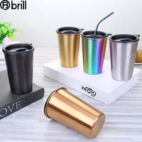 304 stainless steel mug solid color straw vacuum cup straight milk tea mug coffee cup with lid caneca taza mugs coffee cups gift