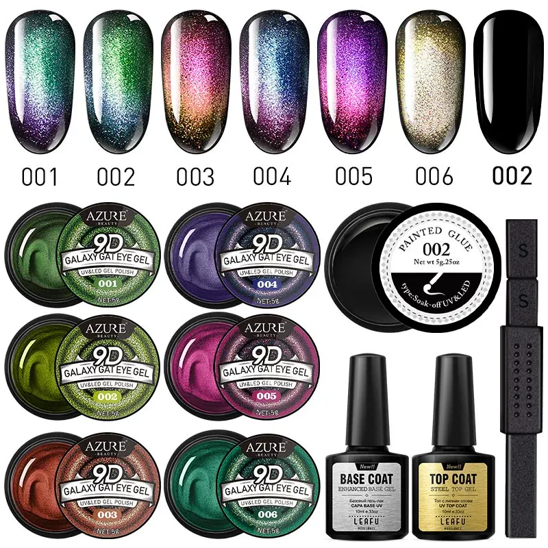 

Modelones 10Pcs/Lot 9D Galaxy Star Cat Eye Gel Nail Chameleon Effect Uv Gel Soak Off UV/LED With Black Base Top Coat Gel Kits