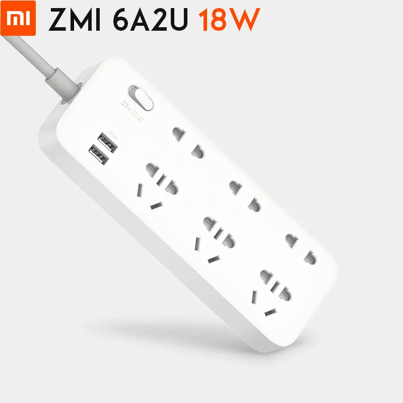 Оригинальная силовая лента Xiaomi ZMI 18 Вт 6 розеток переменного тока [3 пять/два