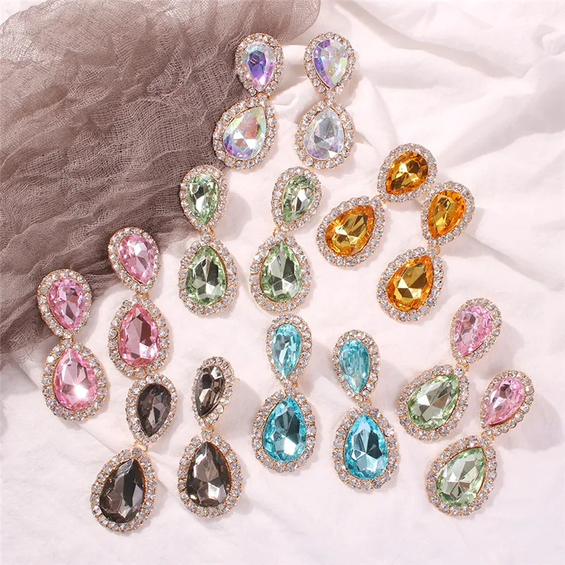 ZA Bling Crystal Висячие серьги для женщин красочные большие капли воды массивные