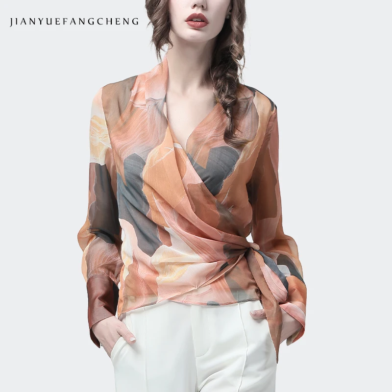 Шифоновое платье для женщин топ художественный оранжевого цвета с принтом