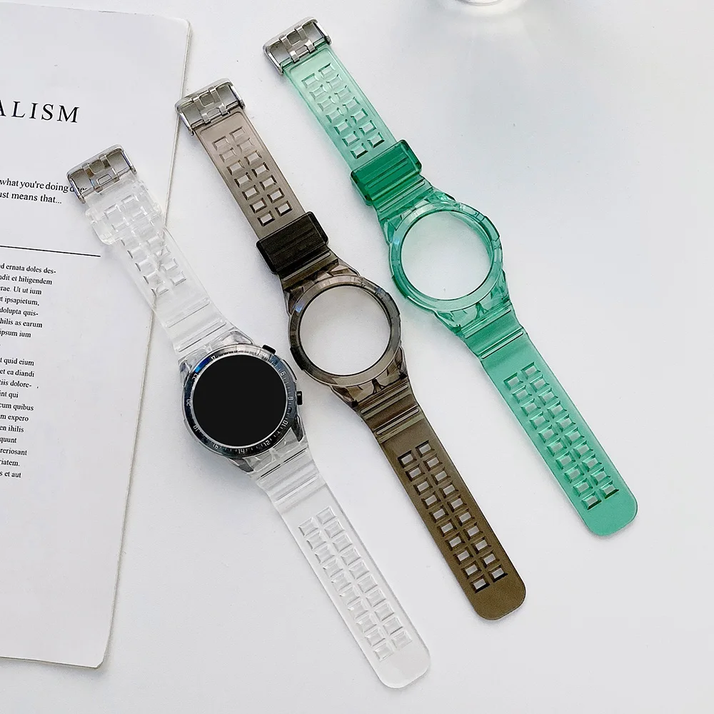 

Гибкий силиконовый ремешок с рамкой, чехол для Huawei Watch GT 2 46 мм, ремешок GT2, прозрачный спортивный тонкий ремешок, бампер