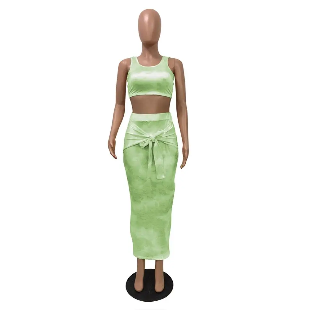 Женский облегающий костюм из жилета и Юбки миди до щиколотки с принтом без