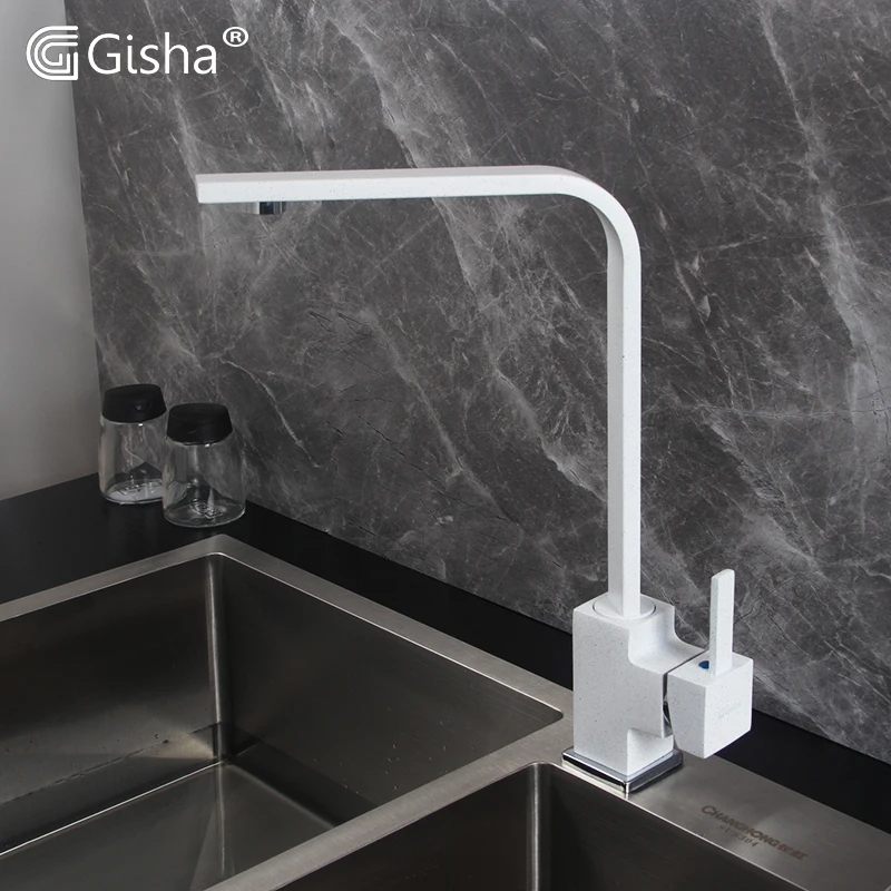 G2034White with spot Gisha, черные квадратные Кухонные смесители, 360 градусов, вращающийся кран, водопроводные краны, твердая латунь, кухонная раковина, кран, смеситель для воды G2034 - Цвет: G2034White with spot