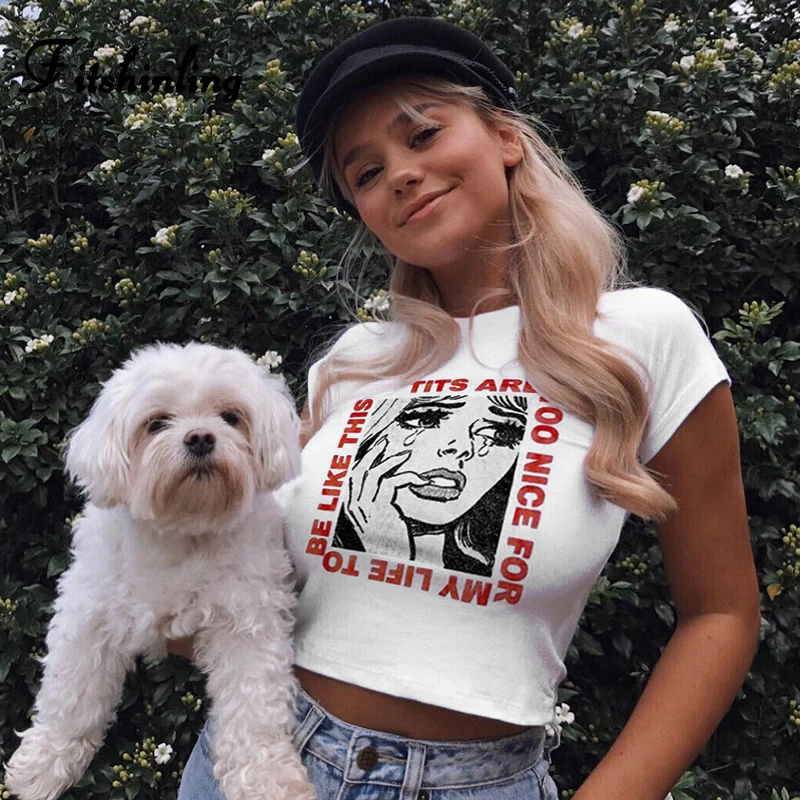 Футболка Fitshinling Harajuku funny женская уличная футболка из хлопка высокого качества