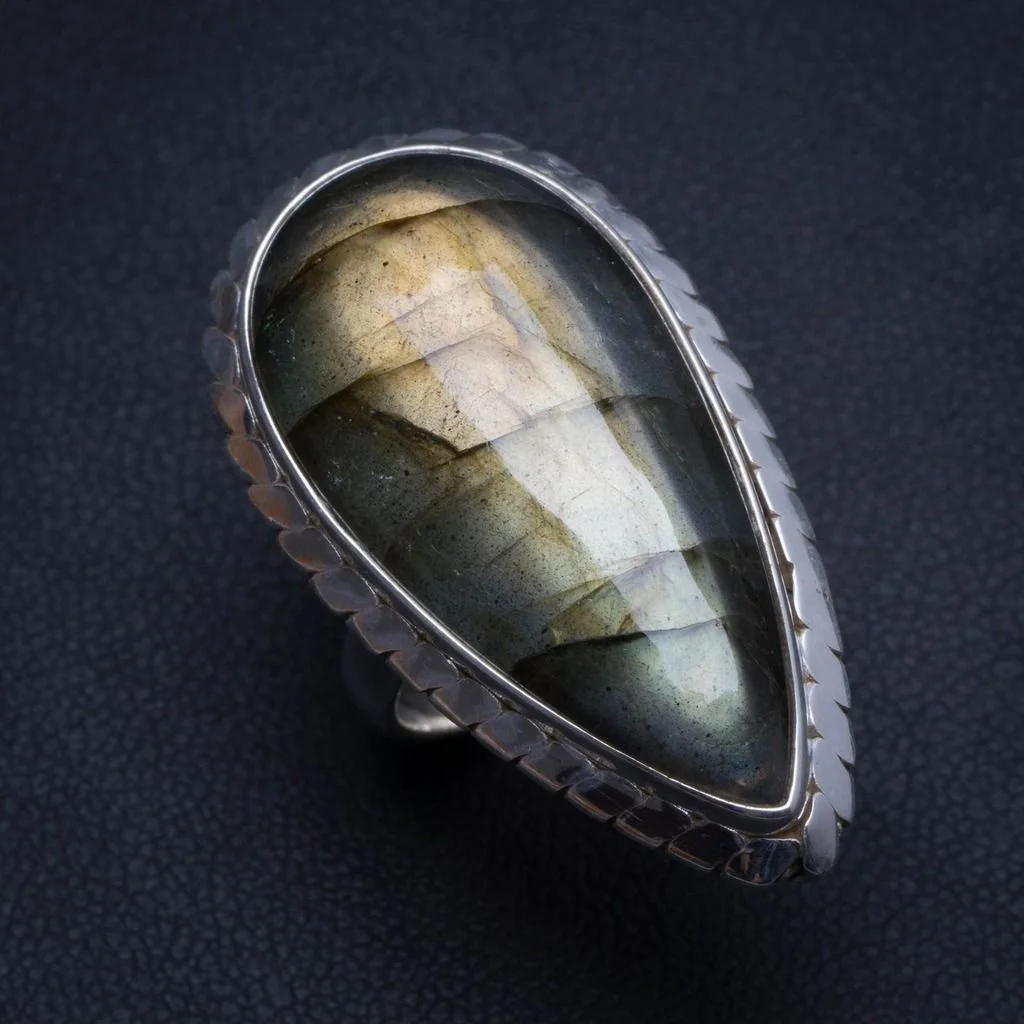 Натуральный синий огонь Лабрадорит ручной работы уникальное кольцо из