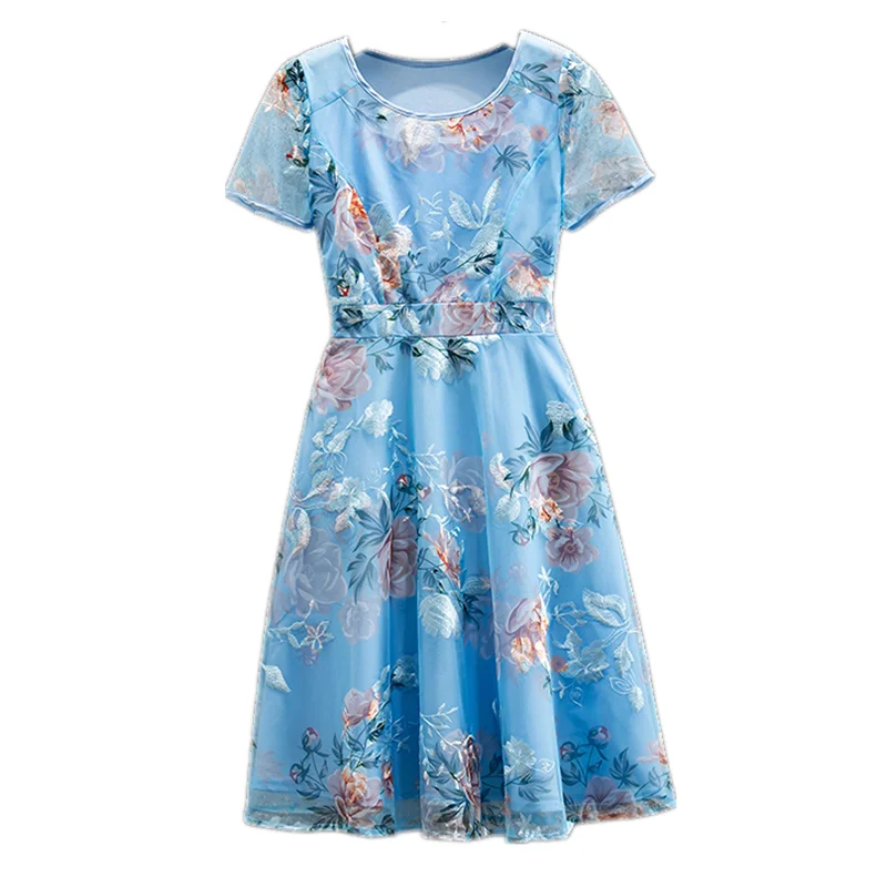 

Женское Сетчатое платье с цветочной вышивкой, элегантное вечернее платье большого размера с коротким рукавом, лето 2021