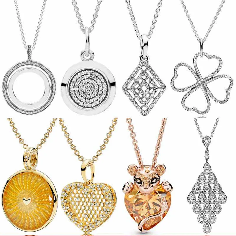 

Original Signature Spinning Hearts Cascading Glamour Lioness Chain Necklace For 925 Sterling Silver Charm fashion DIY Jewelry